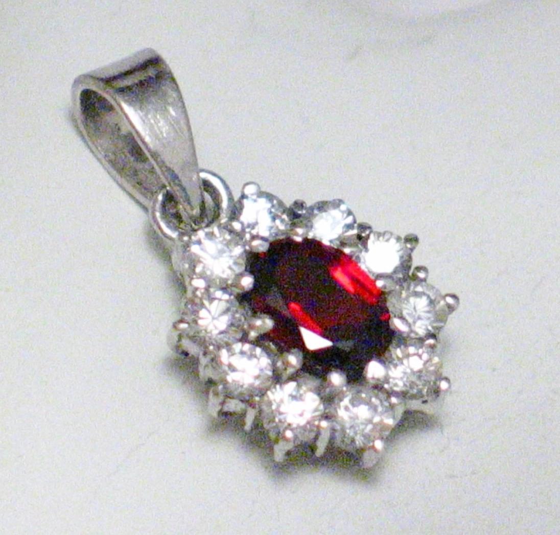 Sterling Silver Pendant, Shimmery Petite Garnet Red Cz Stone Pendant