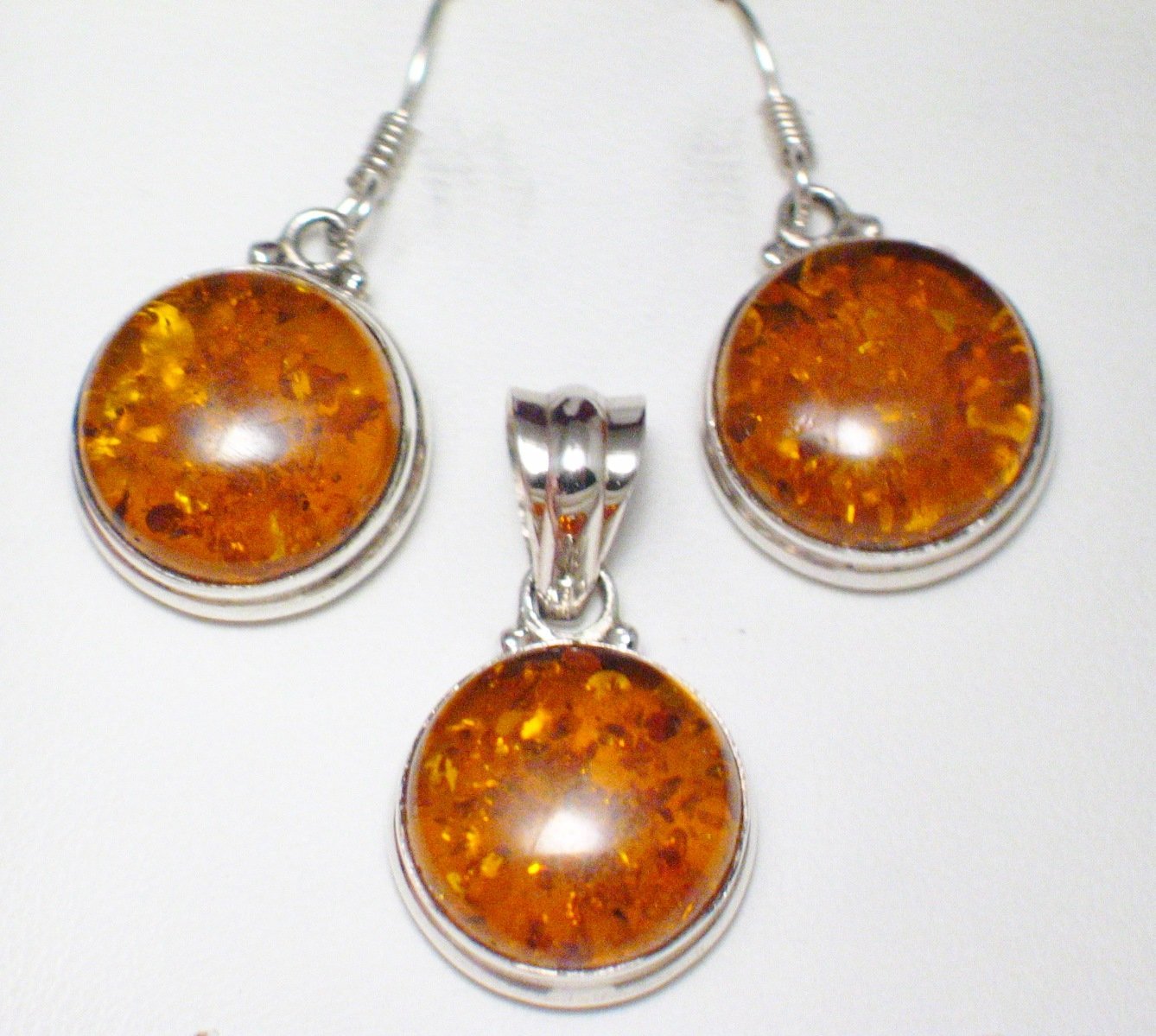 Amber Stone Earrings & Pendant Set | Sterling Silver Bold Circle Design | Womens Discount Overstock Jewelry online at www.Blingschlingers.com