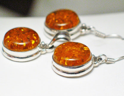 Amber Stone Earrings & Pendant Set | Sterling Silver Bold Circle Design | Womens Discount Overstock Jewelry online at www.Blingschlingers.com