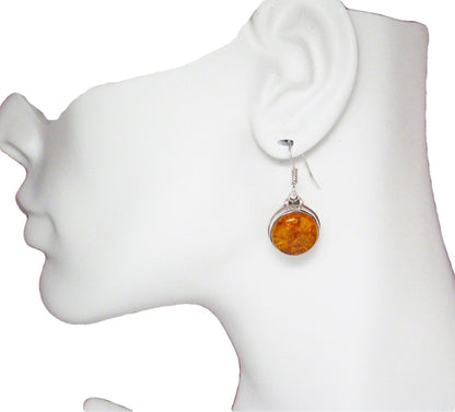 Silver Earrings & Pendant Set | Sterling Silver Bold Circle Amber Stone Pendant Earrings | Womens Discount Overstock Jewelry online at www.Blingschlingers.com