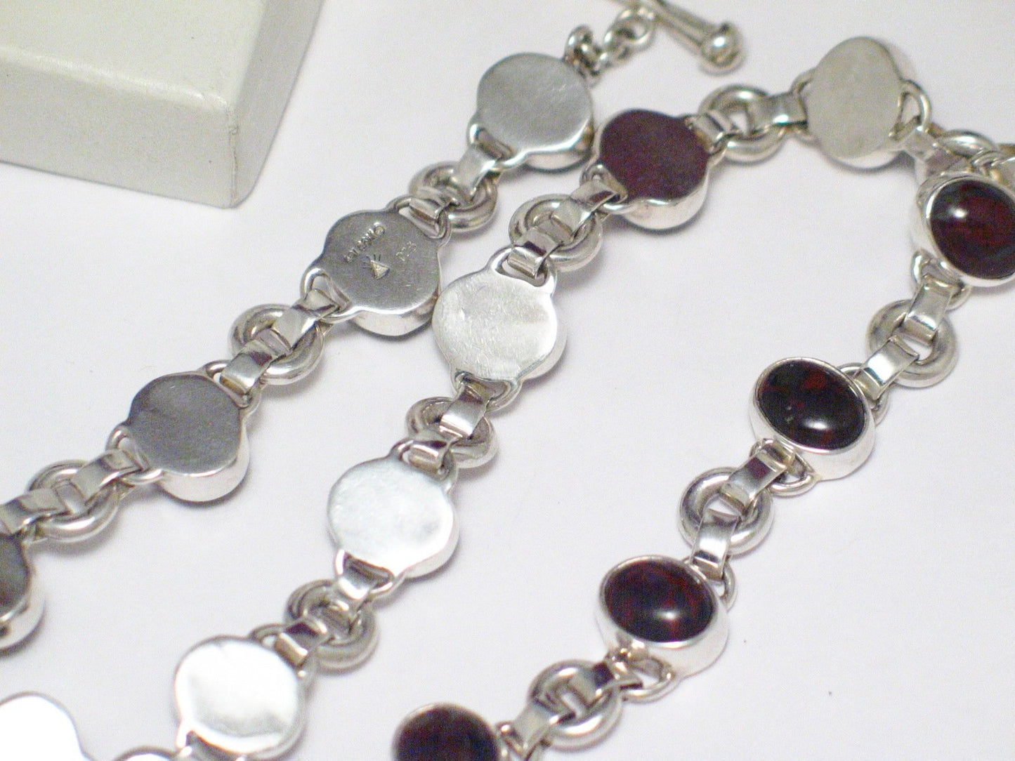 Tennis Necklace, Sterling Silver Designer Oval Jasper Stone Link Toggle Necklace