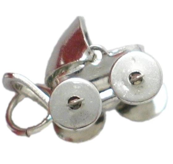 Bracelet Charm | Vintage 3D Sterling Silver Baby Stroller Charm | Baby Shower Gift
