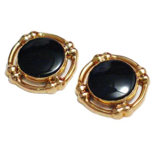 Gold Stone Earrings, Womens Pre-owned Jewelry Black Onyx Halo Style 14k Gold Stud Earrings