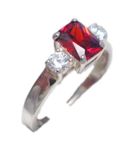 Silver Ring | Sterling Silver Garnet Cubic Zirconia 3 Stone Ring 9.25 | Estate Jewelry
