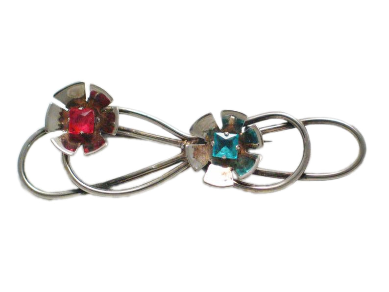 Brooches & Lapel Pins | Vintage Sterling Silver Red Blue Retro Flower Infinity Brooch | Jewelry