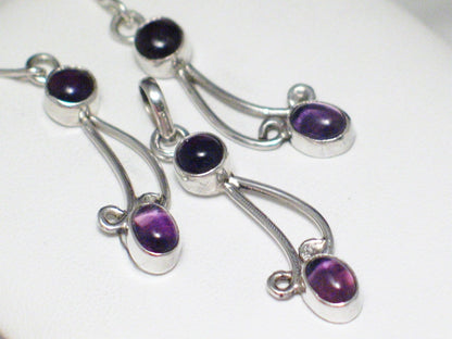 Earrings & Pendant set | Sterling Silver Purple Amethyst Stone Matching Earrings Pendant | Womens Jewelry online at www.Blingschlingers.com