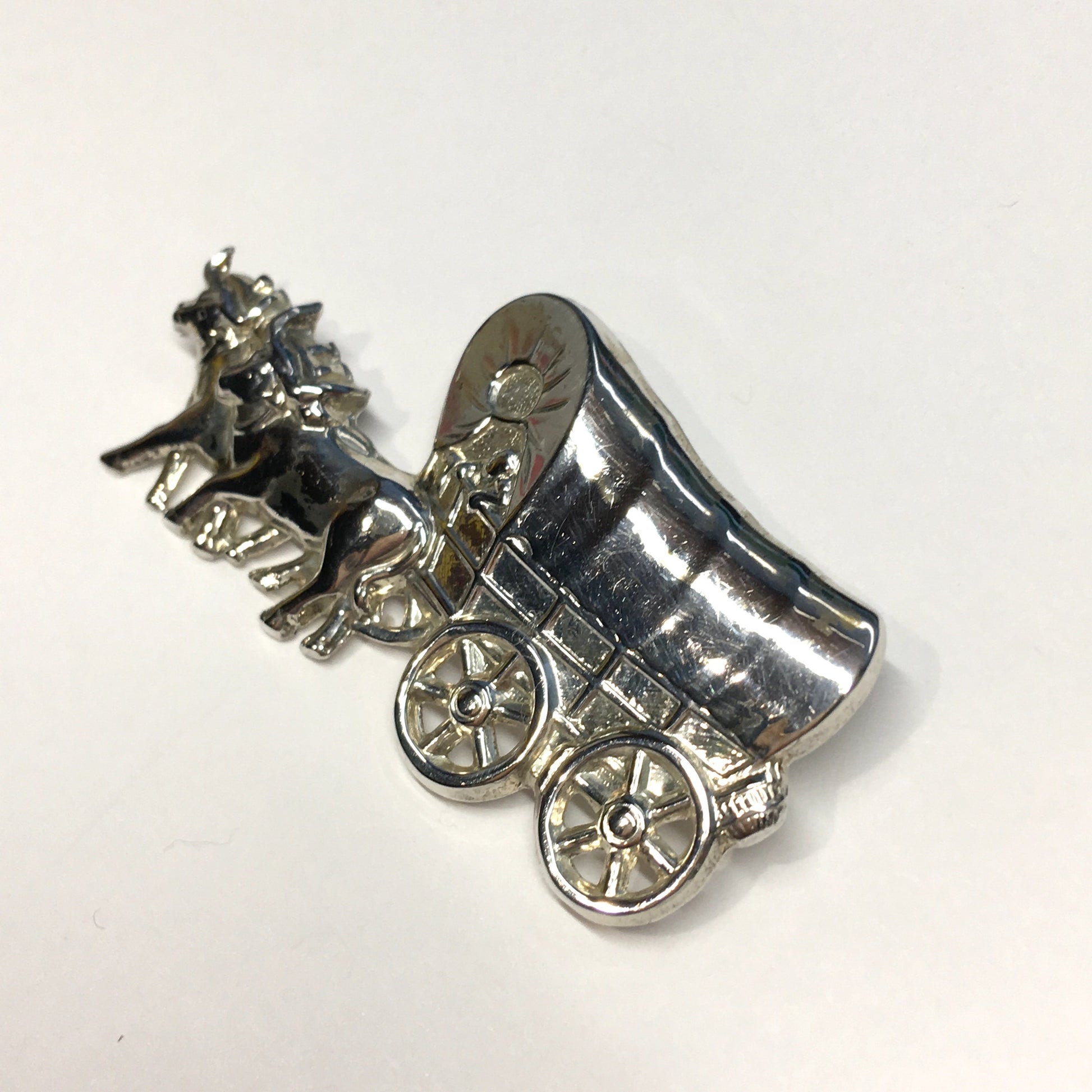 Silver Brooches & Lapel Pins | Vintage Sterling Silver Oxen & Covered Wagon Brooch | Jewelry
