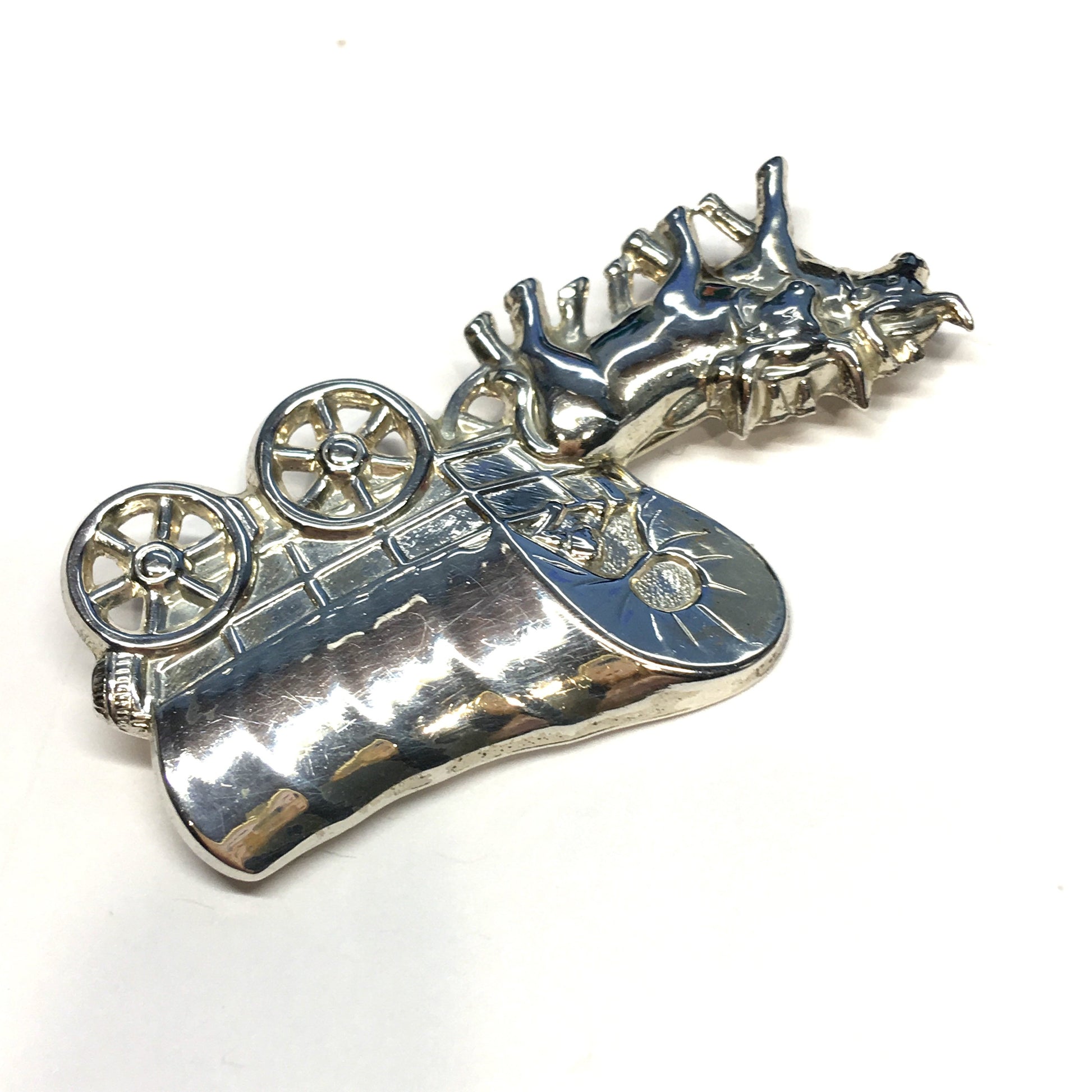 Silver Brooches & Lapel Pins | Vintage Sterling Silver Oxen & Covered Wagon Brooch | Jewelry