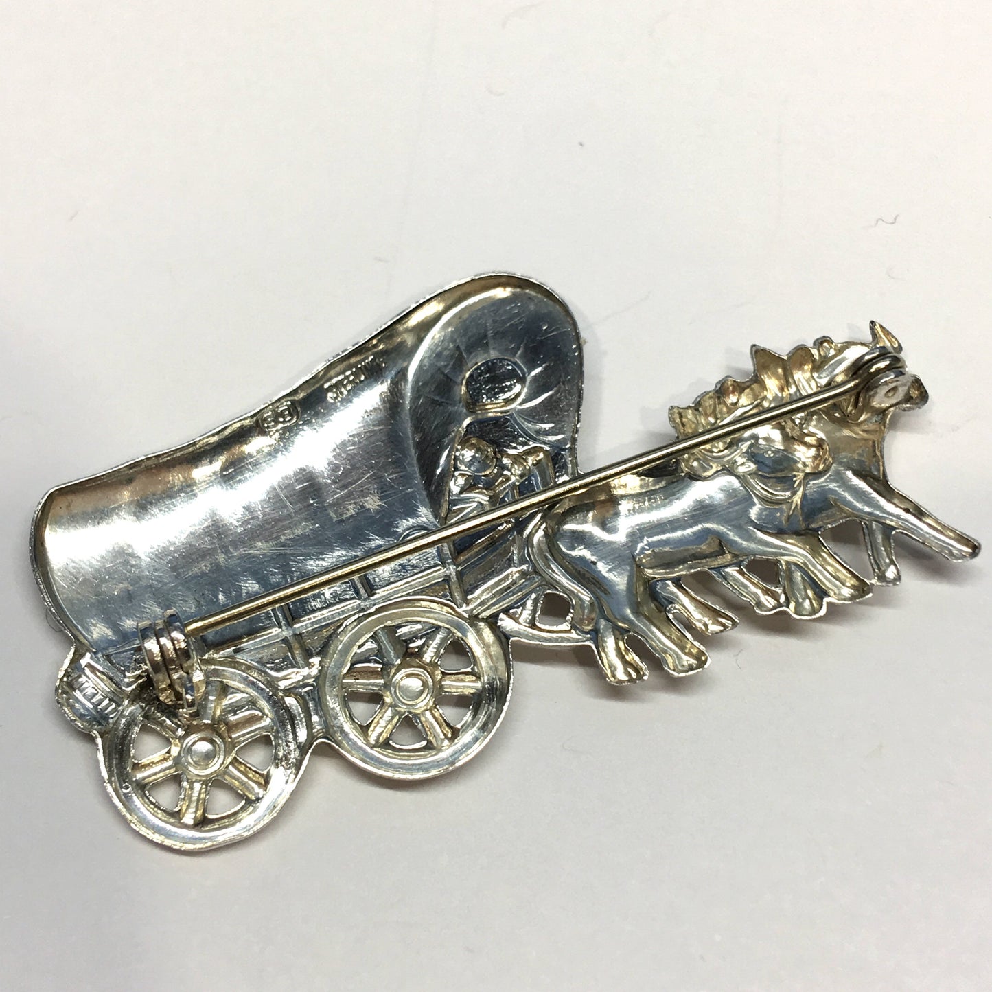 Silver Brooches & Lapel Pins | Vintage Sterling Silver Oxen & Covered Wagon Brooch | Jewelry