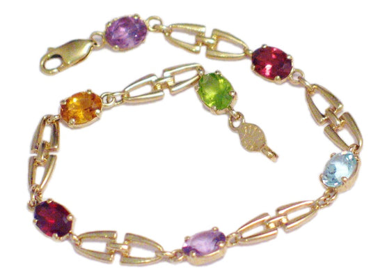 Tennis Bracelet, Womens Vintage Shackle Link Horse Bit Style Multi Gemstone 14k Gold Bracelet