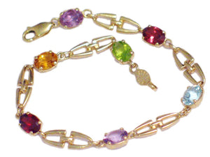 14k Gold Chain Bracelet Shackle Bit Style w/ Multi Gemstones 7 1/2" at Blingschlingers Jewelry Online