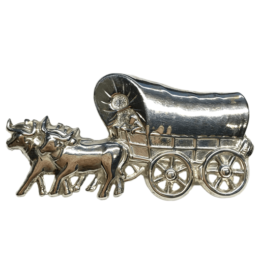 Brooches & Lapel Pins - Sterling Silver Oxen & Covered Wagon Brooch - Western Style Jacket Pin - Vintage Jewelry online