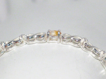 Bracelet | Sterling Silver Citrine Heart Link Tennis Bracelet  8 1/8" 