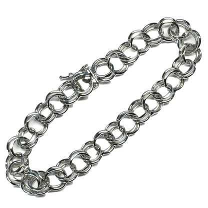 Bracelet - Sterling Silver Chino Link Bracelet - Mens Womens Chain Bracelet - Double Loop Charm Bracelet - Cocktail Bracelet