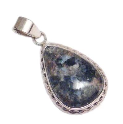 Pendant | Sterling Silver Teardrop Style Mottled Granite Stone Pendant | Jewelry