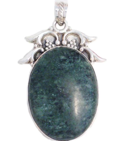 Pendant | Sterling Silver Large Oval Green Stone Necklace Pendant | Jewelry