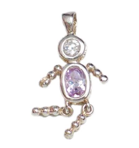 Sterling Silver Beaded Arms & Legs Pink Birthstone Boy Pendant
