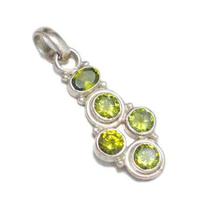 Sterling Silver Shimmery Olive Green Peridot Cz Cluster Pendant