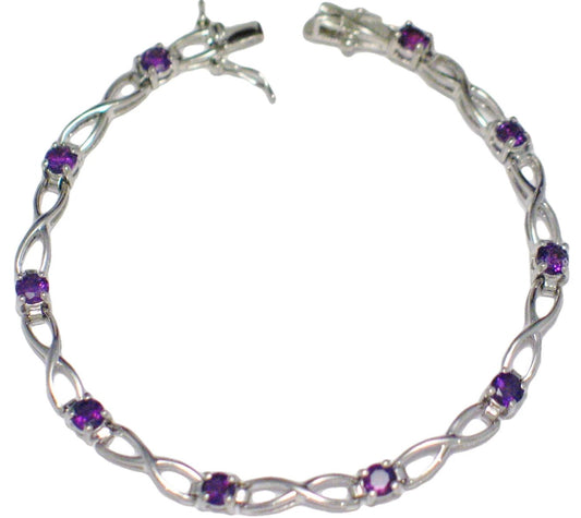 Tennis Bracelet, Sterling Silver 7.5" Infinity Link Amethyst Gemstone Bracelet