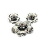 Pre-owned Jewelry > Womens Sterling Silver Captivating Garnet Dogwood Flower Brooch & Earrings set - Blingschlingers Jewelry
