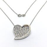 Necklace - Womens Sparkly Sterling Silver Cz Modern Art Heart Pendant Necklace