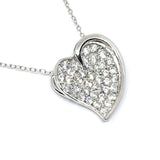 Necklace - Womens Sparkly Sterling Silver Cz Modern Art Heart Pendant Necklace