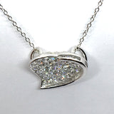 Necklace - Womens Sparkly Sterling Silver Cz Modern Art Heart Pendant Necklace