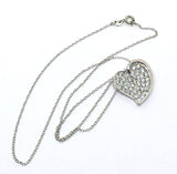 Necklace - Womens Sparkly Sterling Silver Cz Modern Art Heart Pendant Necklace