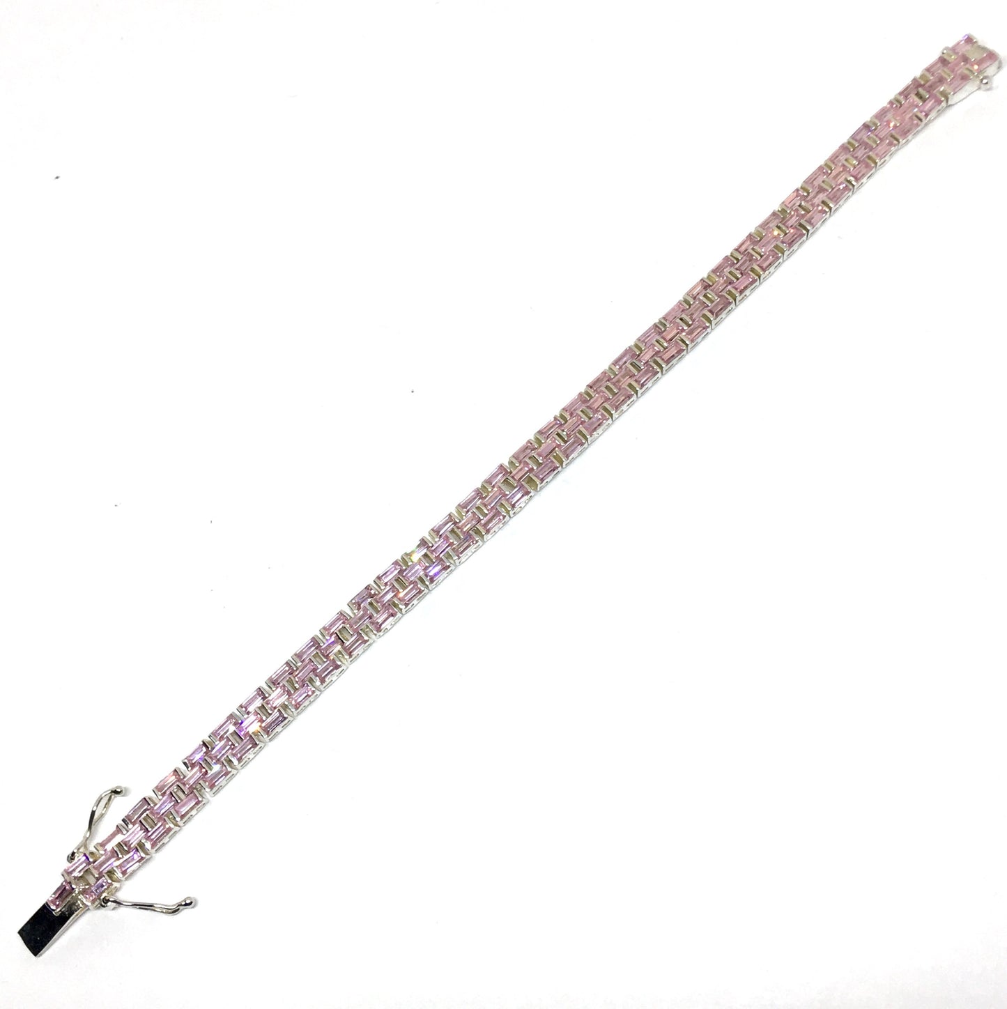 Jewelry > Bracelet - Womens Sterling Silver Sparkly Pink Cubic Zirconia Stone Tennis Bracelet | Blingschlingers Jewelry