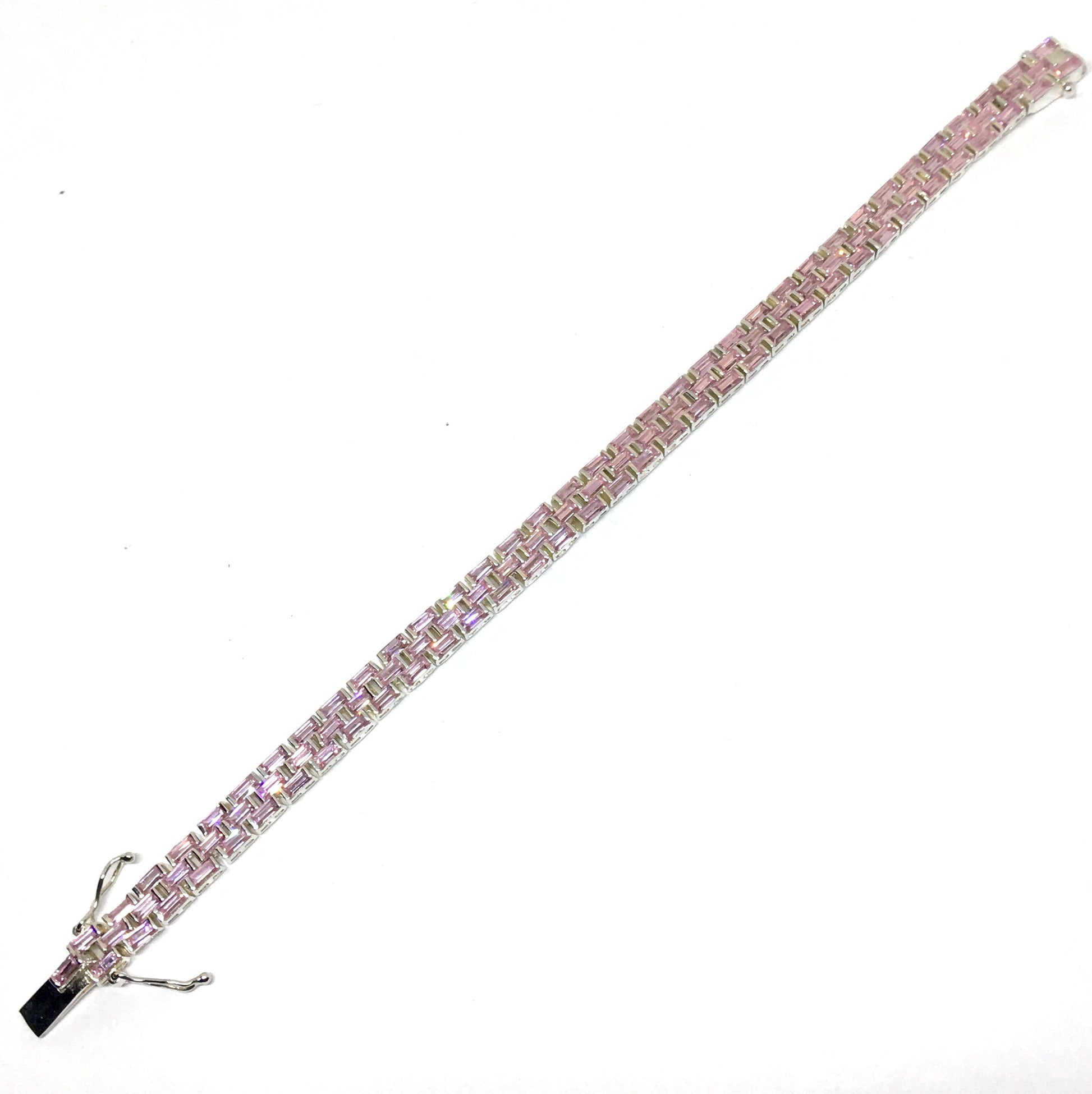 Jewelry > Bracelet - Womens Sterling Silver Sparkly Pink Cubic Zirconia Stone Tennis Bracelet | Blingschlingers Jewelry