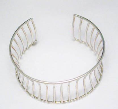 Cuff Bracelet, Sterling Silver Wide Cage Design Flared Cuff Bracelet