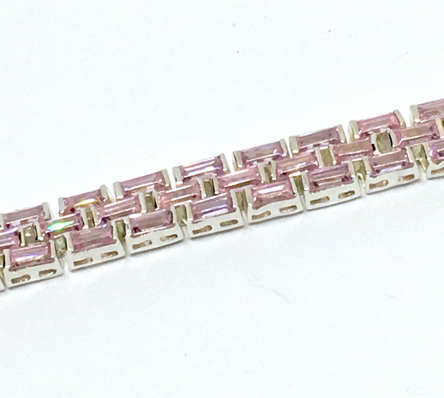 Jewelry > Bracelet - Womens Sterling Silver Sparkly Pink Cubic Zirconia Stone Tennis Bracelet