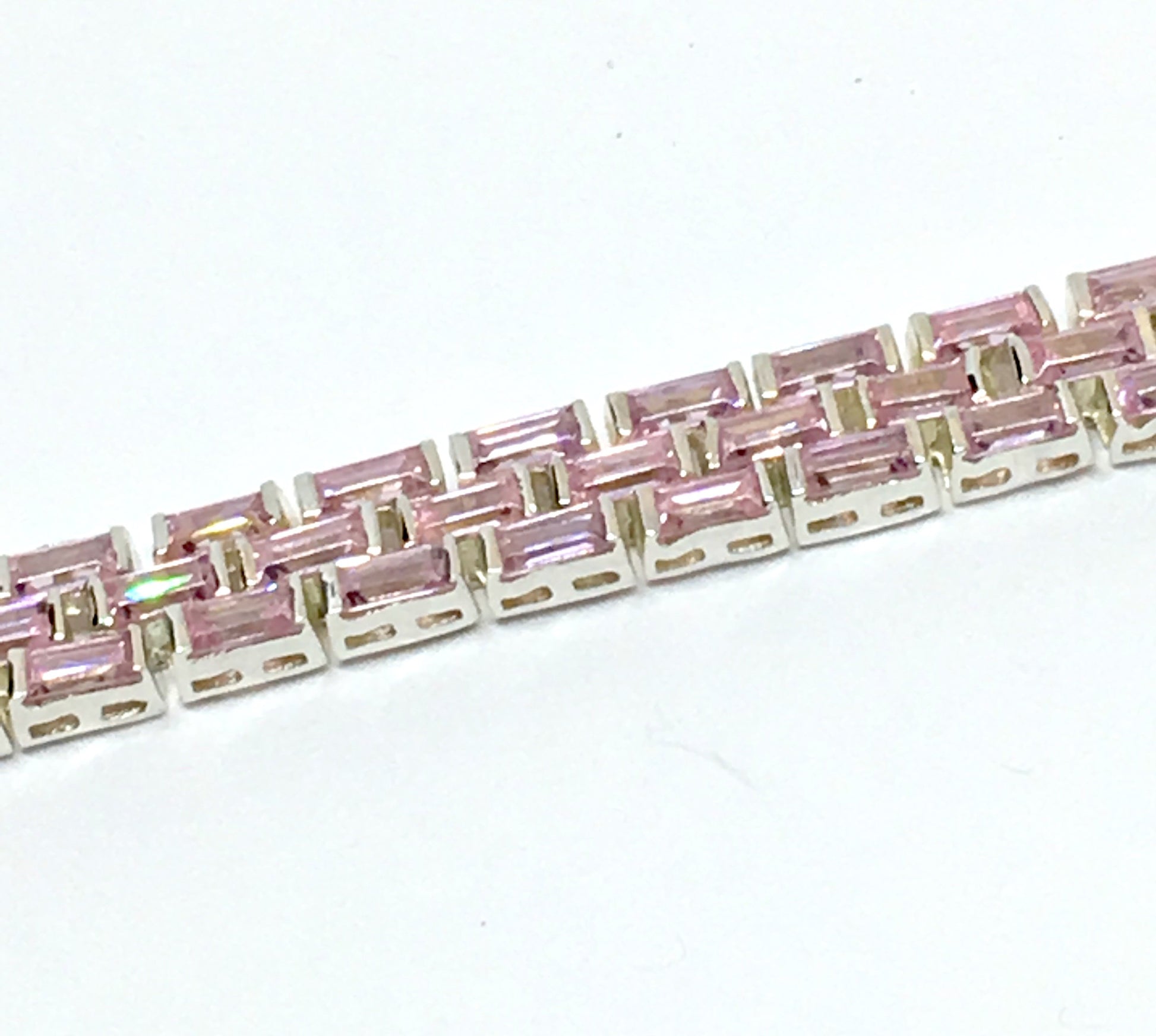 Jewelry > Bracelet - Womens Sterling Silver Sparkly Pink Cubic Zirconia Stone Tennis Bracelet