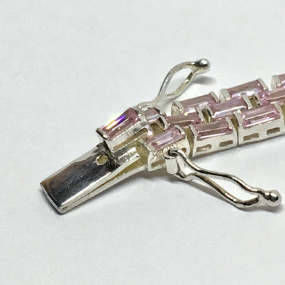 Jewelry > Bracelet - Womens Sterling Silver Sparkly Pink Cubic Zirconia Stone Tennis Bracelet  - Blingschlingers Jewelry