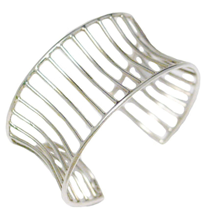 Cuff Bracelet, Sterling Silver Wide Cage Design Flared Cuff Bracelet