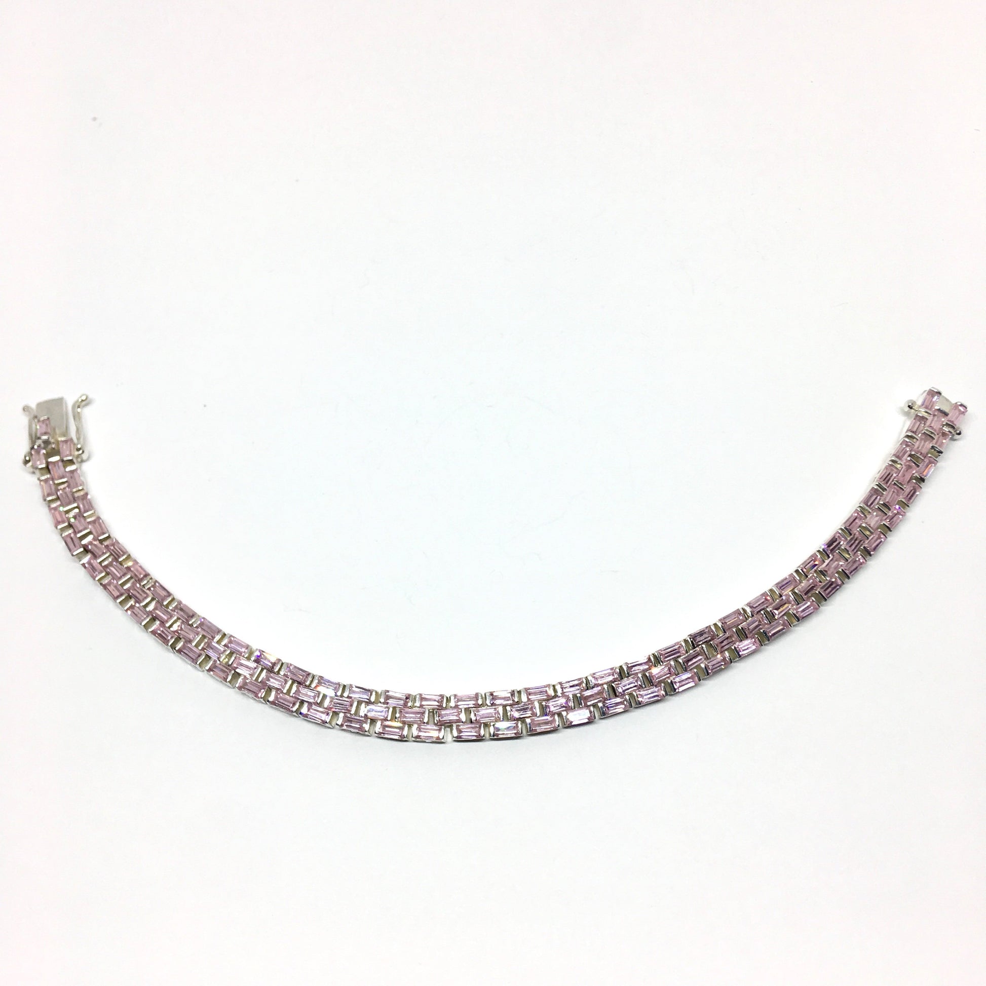 Bracelet - Sterling Silver Pink Tennis Bracelet - Women's Sparkling Cz Stone Bracelet - Statement Jewelry - Cocktail Bracelet
