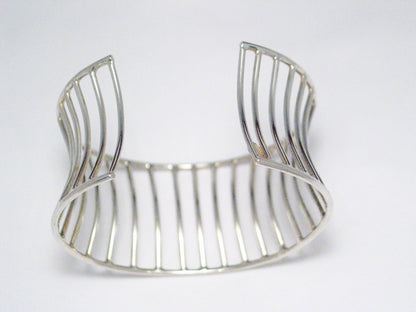 Cuff Bracelet, Sterling Silver Wide Cage Design Flared Cuff Bracelet