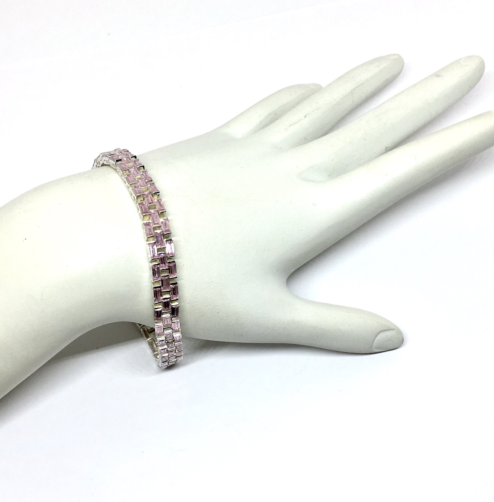 Jewelry > Bracelet - Womens Sterling Silver Sparkly Pink Cubic Zirconia Stone Tennis Bracelet
