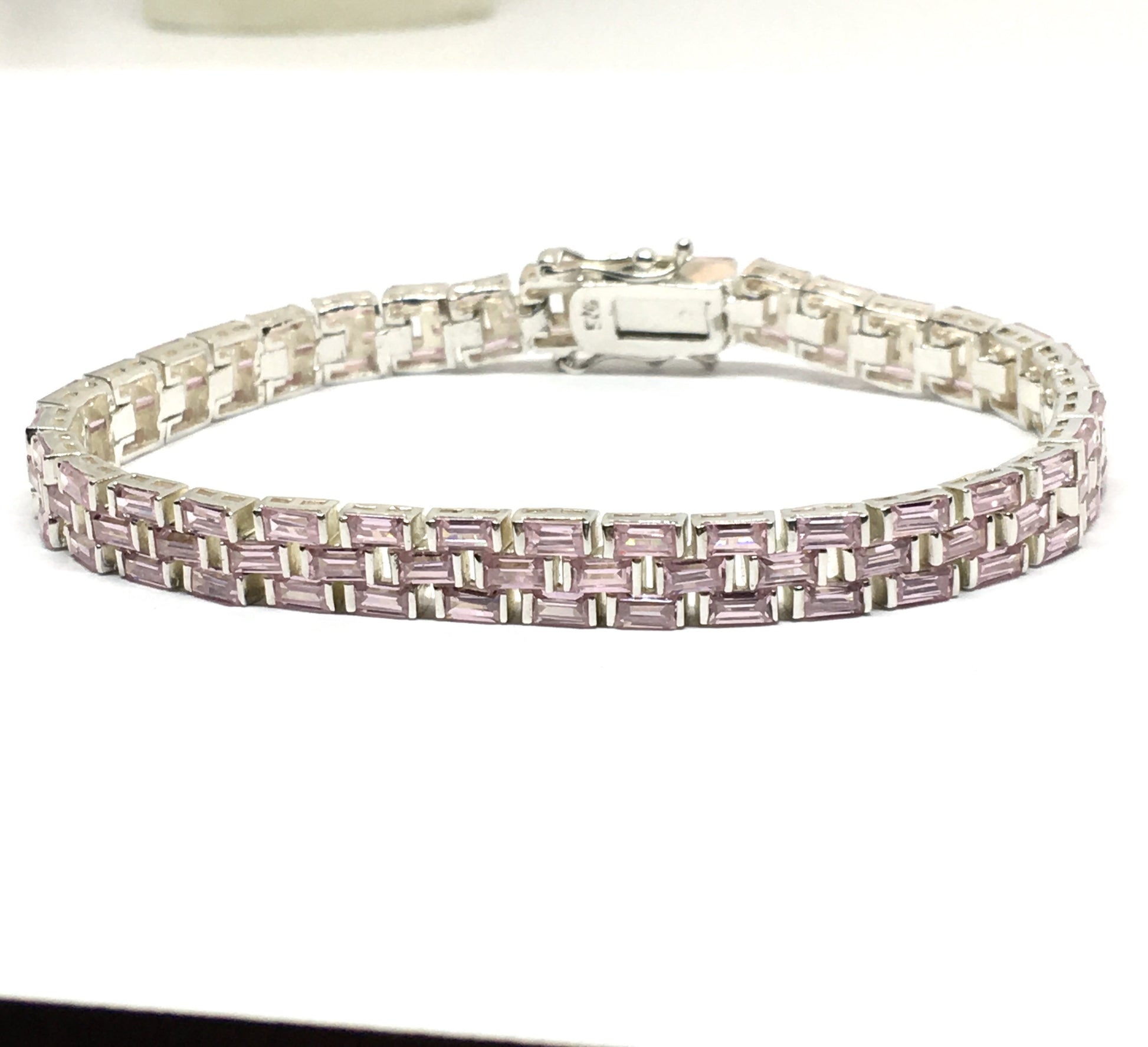 Bracelet - Sterling Silver Pink Tennis Bracelet - Women's Sparkling Cz Stone Bracelet - Statement Jewelry - Cocktail Bracelet