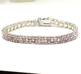 Jewelry > Bracelet - Womens Sterling Silver Sparkly Pink Cubic Zirconia Stone Tennis Bracelet