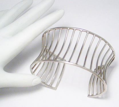 Affordable Used Jewelry | Alluring Sterling Silver Wide Cage Cuff Bracelet | Influencer Accessories