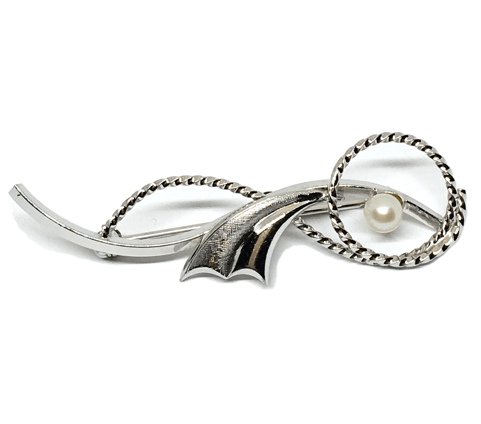Brooches & Lapel Pins - Sterling Silver Modernist Style Dandelion White Pearl Brooch - Mens Womens Vintage Jacket Pin