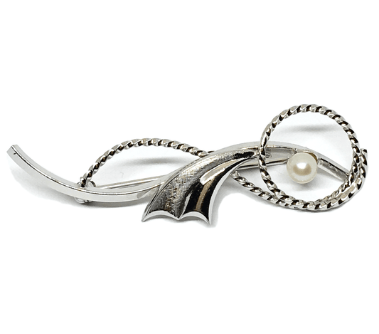 Brooches & Lapel Pins - Sterling Silver Modernist Style Dandelion White Pearl Brooch - Mens Womens Vintage Jacket Pin