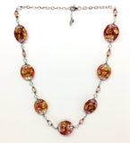 Silver Necklace - Womens Stunning Sterling Silver Golden Sunset Murano Bead Satellite Chain Necklace | Model Accessories