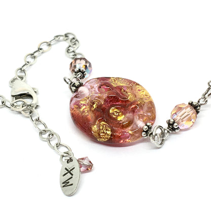 Silver Necklace - Womens Stunning Sterling Silver Golden Sunset Murano Bead Satellite Chain Necklace | Blingschlingers Jewelry