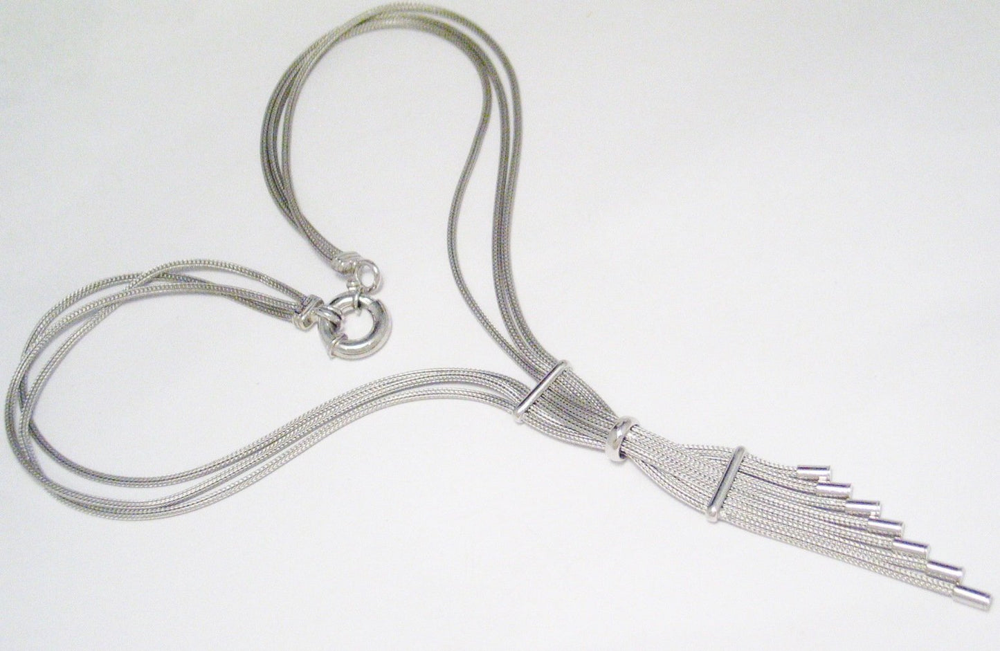 Tassel Necklace, Sterling Silver 18" Woven Chain-mail Mesh Fancy Lariat Style Y-Necklace
