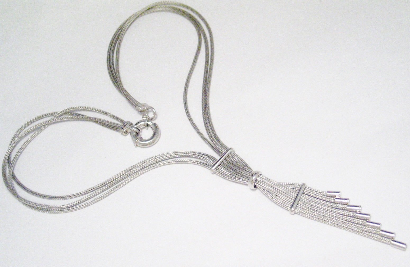 Tassel Necklace, Sterling Silver 18" Woven Chain-mail Mesh Fancy Lariat Style Y-Necklace