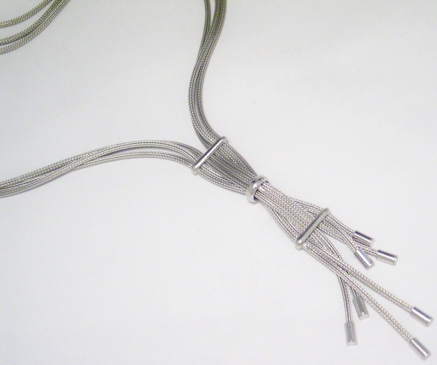 Tassel Necklace, Sterling Silver 18" Woven Chain-mail Mesh Fancy Lariat Style Y-Necklace