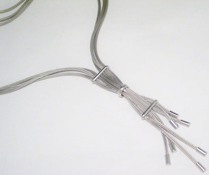Sterling Silver Woven Mesh Tassel Y Chain Necklace Women | Affordable Estate Jewelry
