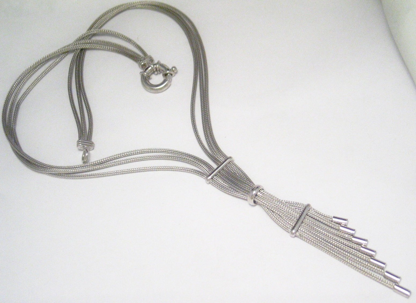 Tassel Necklace, Sterling Silver 18" Woven Chain-mail Mesh Fancy Lariat Style Y-Necklace